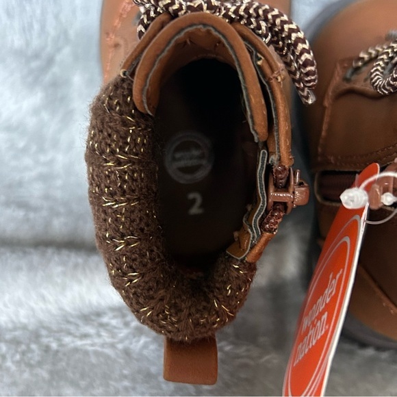 Wonder Nation Hiker Boots Baby Toddler Girls Size 2 Brown‎ Side Zip Booties - Picture 4 of 9